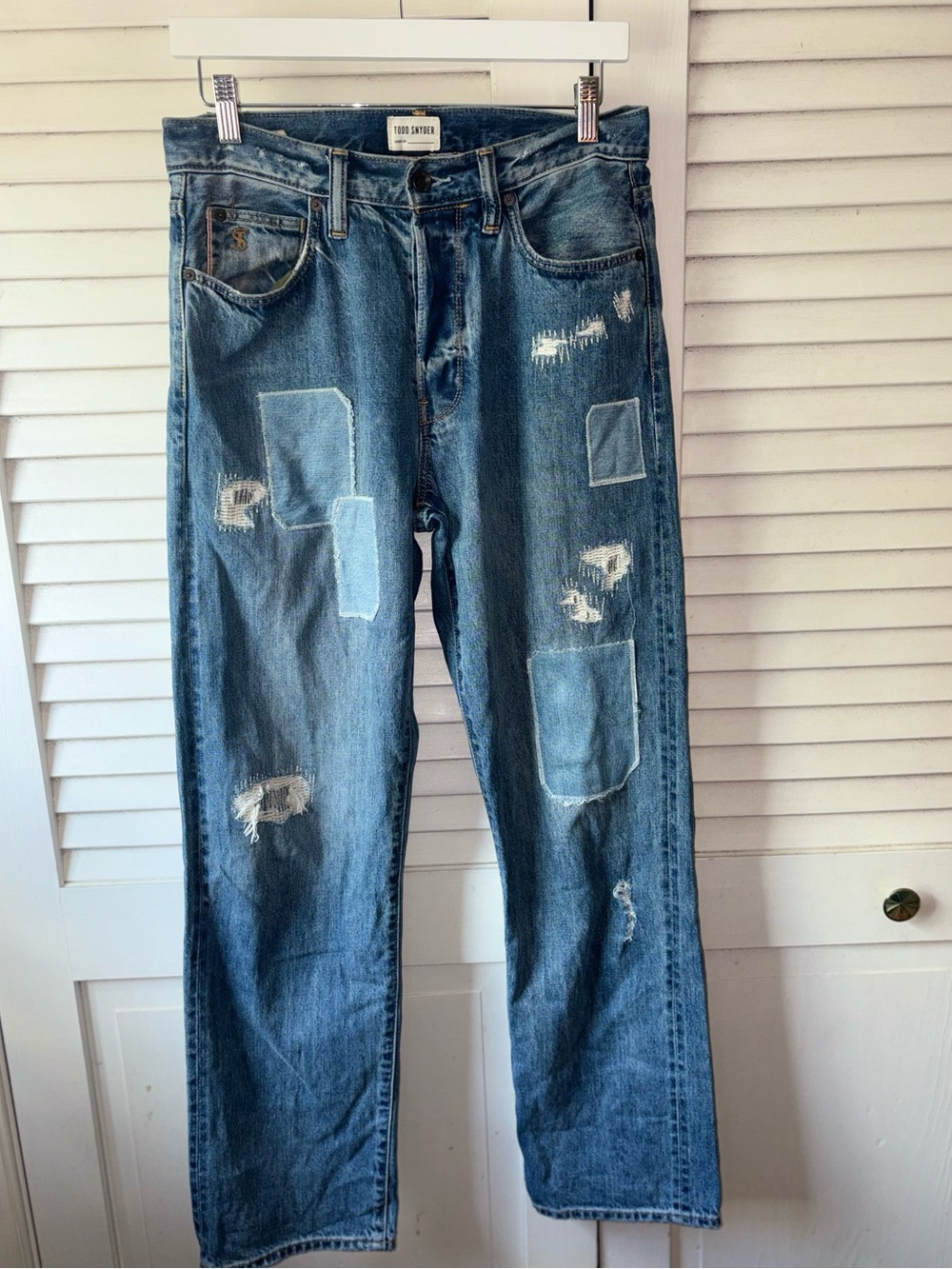 Todd Snyder Selvedge Denim Relaxed Fit Distressed Patchwork Jeans 28x32 - Picture 3 of 9